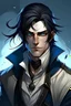 Placeholder: Make a man, an assassin with piercing blue eyes. Short raven black hair that writhes under extreme emotion. Wearing white pirate's coat with a smirk on his lips