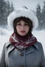 Placeholder: portrait of Maria Taktouk in Syberia , snowfall , winter outfit , realistic skin texture, cinematic, 75mm