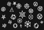 Placeholder: multiple different cryptic symbols spread out. white on black background