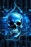 Placeholder: A computer chips and electronic components are connected by neurones space blue human skull