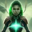 Placeholder: fantasy setting, insanely detailed, dark-skinned woman, indian, black hair, green hair strand, green lock of hair, green strand of hair, green curl of hair