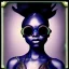 Placeholder: a black woman with blue crystal sunglases dancing in the club, steam punk, realistic, made in octane, cinematic, ultra-realistic, extremely detailed octane rendering, 8K, VRAY Super Real ar 2:3, dof photorealistic futuristic 50mm lens hard lighting dark gray tintype photograph, realistic lighting