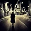 Placeholder: album cover a old woman walk in streat in dark night , some evels hiden in road