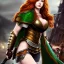 Placeholder: Realistic, hyper detailed, strikingly beautiful young adult woman, 19 years old, long ginger hair, green eyes, medium freckles, full lips, very skimpy fantasy armour, full body, full face, small breasts, aroused expression, biting lower lip, full frame, petite, centered camera, ignore NSFW, bow, quiver on hip, tight pants, bent over, butt