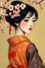 Placeholder: Portrait of a beautiful oriental girl wearing hanfu, sakura petal drops by kandinsky background batik by klimt