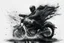 Placeholder: A man riding a vintage motorcycle, with the essence of Grisaille and the fluid dynamics of Ferrofluid surrounding him. -ar 16:9-s 50-