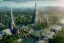 Placeholder: Immersive​ fantasy elven town city tower forest rivendell tree beautiful nature river 4k full hd