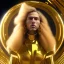 Placeholder: beautiful cosmic golden male, long hair, nice smiling, delicate colors, beautiful glamour galactic golden dress, ultra sharp focus, 8k, unreal engine 5, extremely sharp detail, light effect, soft light atmosphere of a spaceship, smooth, full of details, face in front, complete vision of face and body