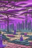 Placeholder: A purple graveyard with dancing ghosts painted by Utagawa Hiroshige