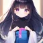 Placeholder: Clear focus,High resolution, Black long fluffy hair, and purple eyes, wearing a blue shorts,white shirt,black sweater wrapped around waist, Loli