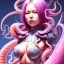 Placeholder: slime,slobbe, Asian woman, leaning pose, octopus, pink short hair, latex suit, full body, squid, intricate detail , portrait, high lighting, Gradient background, style <Yoji Shinkawa>,