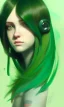 Placeholder: girl, cute, beautiful, green hair, casual clothes, head and shoulders portrait by Greg Rutkowski