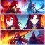 Placeholder: Clear focus, 8k, beautiful lighting, vibrant colors, fox girl, red hair, long hair, blue eyes, fire magic, smile, angry,