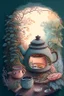 Placeholder: Cozy vibes drawing art tea pot, garden inside tea pot