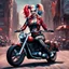 Placeholder: Harley Quinn on a Harley-Davidson.