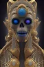 Placeholder: black male African Egyptian alien, cracks in the voodoo head, wicked, diamond eyes, crown, blood, 8k, finely detailed, photo realistic, tiger turquoise skull head gold dragon space alien snow skeleton gold teeth silver crown silver space suit spaceships