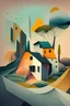 Placeholder: Landscape & houses , abstract style