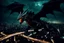 Placeholder: black dragon flying across the city at night dark fantasy lightening glowing eyes