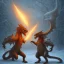 Placeholder:  a dragon fighting a robit in winter