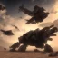 Placeholder: Armored Core machine robot fight another Armored Core fly in the sky in the desert with beside the ocean where you can see the space in the sky with twilight on the horizon, 4k resolution