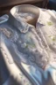 Placeholder: elegant, white lace blouse for women, embroidered with pastel-coloured folk motifs and real pearls, laid out on a bed Nikon D850 highly detailed digital painting sharp focus elegant intricate photorealistic 4k very attractive beautiful award winning fantastic view crisp quality Unreal Engine hdr very cute cinematic postprocessing acrylic art in sunshine