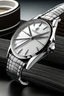 Placeholder: Generate an image of a white gold men's watch that exudes classic elegance. Emphasize timeless design, clean lines, and a subtle balance of sophistication.