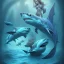 Placeholder: sango fantasy, fantasy magic, intricate, sharp focus, illustration, highly detailed, digital painting, concept art, matte, artgerm and paul lewin and kehinde wiley, masterpiece sexy lips African lady fish body mermaid turquoise space lady beach sea under water great white shark mermaid