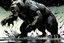 Placeholder: Bear, black liquid, full body, attacking, profile ,comic book, gray background,