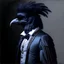 Placeholder: Portrait of a raven in a tuxedo, baroque, detailed feathers