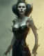 Placeholder: old evil queen in black leather gown, femme fatale, volouptous, busty, cleavage, angry, emperious, 8k resolution concept art portrait by Greg Rutkowski,