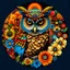 Placeholder: trippy, profile picture, confident proud owl, circular, floral, Persian pattern, colorful, vibrant, 3d, filed with flowers, bunchy