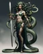 Placeholder: detailed persona, female, sword in hand, gorgon medusa, half turn, full height, leans on one leg, snakes on the head instead of hair