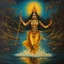 Placeholder: An oil painting of goddess Kali crossing a lake, neon gold colors, high detail,