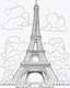 Placeholder: Cartoon outline, Eiffel Tower, coloring pages, no color, highly detailed, black and white, white background, highly detailed