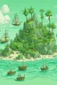 Placeholder: A mint colored island with pirate ships designed in Ica stones painted by Paul Ranson