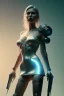 Placeholder: full body portrait of woman in the style of Mike Campau, flowing hair, perfect face, holding bloody knife, fighting stance, witchblade, wearing torn bikini and military boots, a beautiful full frame portrait digital painting of futuristic gaspunk, cyberpunk city lighting, 3d sculpted, highest quality render,