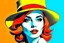 Placeholder: beautiful woman in hat in pop art style