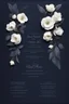 Placeholder: An extremely formal, funeral program for a black man on darkest blue deeply pigmented velvet paper with brilliant, brightest heavy white fonts, simple, minimalistic, less element, very dramatic lighting, detailed, white flowers,