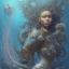 Placeholder: sango fantasy, fantasy magic, intricate, sharp focus, illustration, highly detailed, digital painting, concept art, matte, artgerm and paul lewin and kehinde wiley, masterpiece sexy lips Hawaiian afro lips black African lady body mermaid lionfish head blue space lady beach sea under water mermaid seaweed