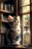 Placeholder: cute kitten in window in an apothecary. HD. High quality