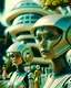 Placeholder: cinematic photography still with a close up focus on the a small meticulously detailed group of content people,a stylish futuristic utopian group in a bright sunny Zen future. shiny basic retro style robot servants, amazing architectural utopian city street with trees and plants and water features and future technologhy intense special effects portrait --c 10 --weird 25 --s 200 --ar 16:9