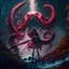 Placeholder: giant octopus, girl with katana, in the forest, cliff enchanted, magic meteor falling behind, darkred tones, 8k, macro photography,