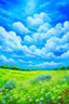 Placeholder: impressionism nature peace communication compassion tranquility blue sky meadow fluffy clouds flowers monet expressionism