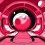 Placeholder: Cartoon futuristic red, pink and white space moon base interior