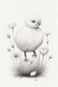 Placeholder: A white baby chick Minimalist white ink pencil and white drawing of white poppies in a white background