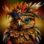 Placeholder: very cute looking bird with big eyes and a bandana, anthropomorphic bird, feathered head, a surrealistic bird, cute owl, covered in feathers, surrealistic bird, fat bird, hippy, by Eddie Mendoza, mischievous look, made of feathers, looking like a bird, cocky smirk, kitty-bird hybrid