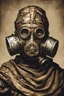 Placeholder: warrior portrait, Bronze metal gas-mask, comic style