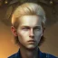 Placeholder: portrait, fantasy setting, man, 20 year old, messy blond hair, round face, naïve, golden eyes