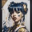 Placeholder: A portrait of a Singer Melanie Martinez face, cyberpunk, painting by Yoji Shinkawa, darkblue and gold tones,