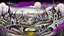 Placeholder: whimsical, weird long thin houses stand in village in weird whimsical landscape with long two bridges, , futur-surreal vibe with abstractions, around surreal cracked painted weird land with dark purple, gray, black, white, brown colors. style of Chagall , of Minjae Lee and Tim Burton, absurd beauty picture. weird bizarre absurd, nightmare, big neuron network clouds background and thin bridges, and abstract shapes, surreal stunning vibe